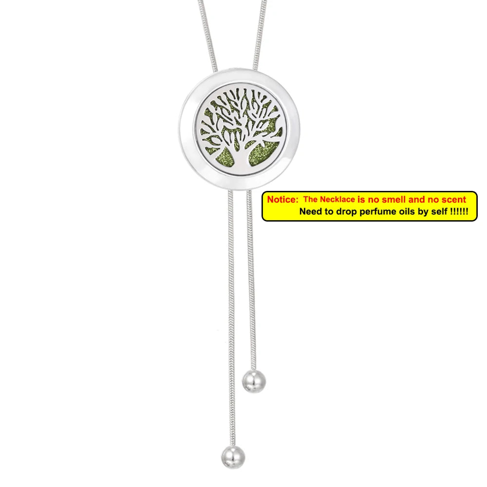 Tree Of Life Aromatherapy Necklace Spiral Open Perfume Locket Essential Oil Diffuser Tassel Pendant Necklace Aroma Jewelry Gift