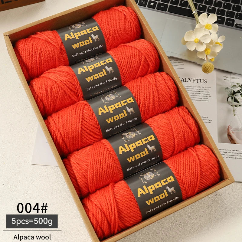 500g Alpaca Wool 245 Chunky Knitting Yarn Multi-Color Autumn and Winter Fashionable Gift for Men and Women DIY Knitting Material Kit for Warm Sweaters, Coats, Scarves, Hats, Gloves, Leg Warmers, Knee Pads Yarn Balls 5Pcs/Pack