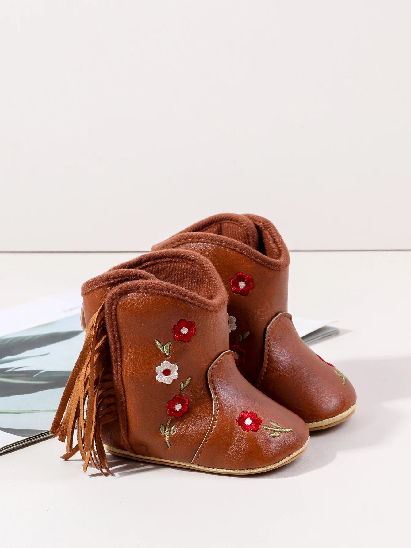 Leather Western Boots Cowboy Bootie Soft Sole Non-Slip Crib Shoes for Baby Infant Toddler Girls Boys Newborn