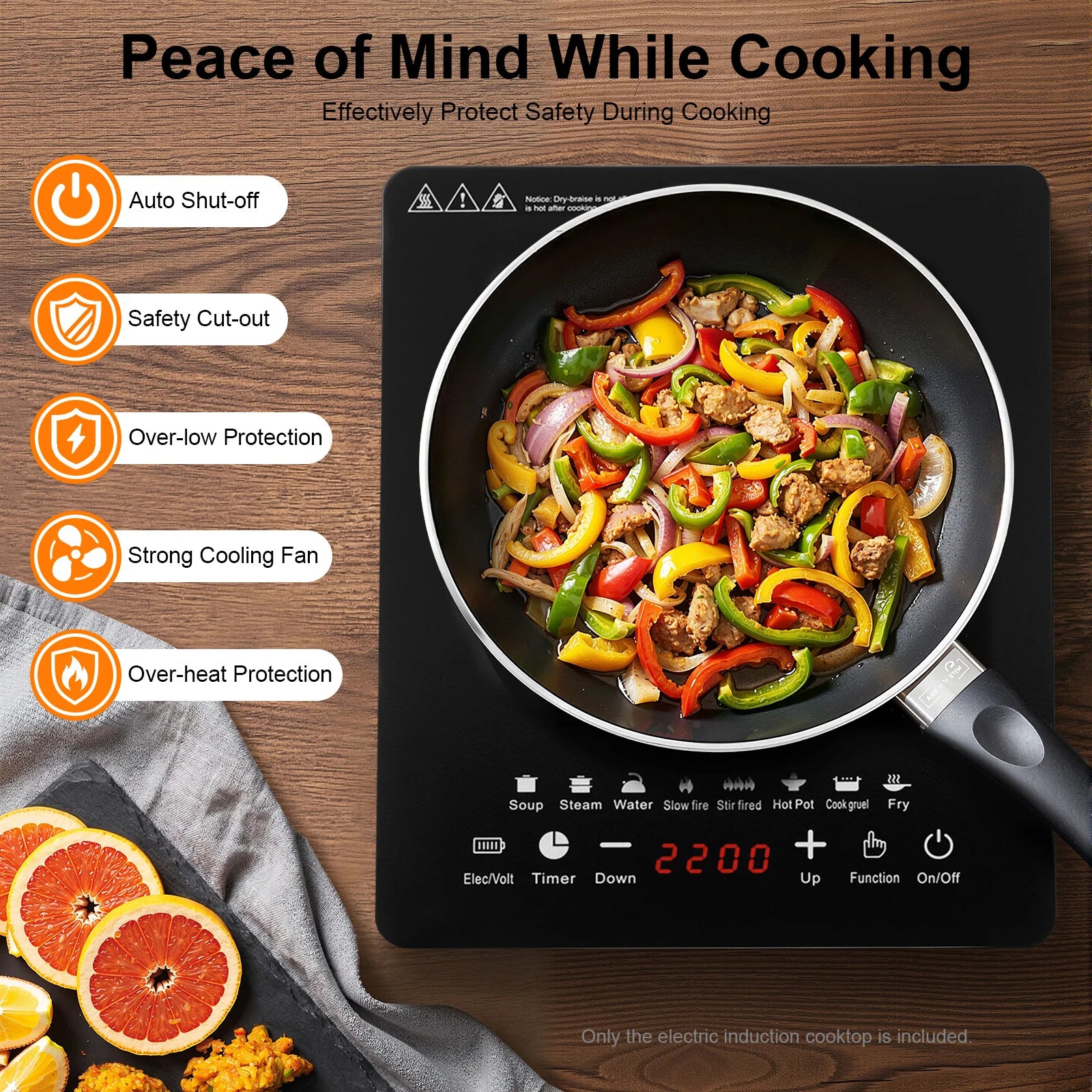 Electric Induction Cooktop, 8 Gears Power Levels Hot Plate, Induction Cooker With Timer, Warm-Keeping, Pre-Setting 750W Portable Electric Stove for Home Kitchens and RVs