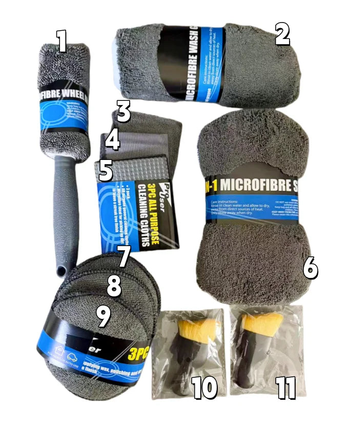 11pcs Microfiber Car Cleaning Kit Tire Brush Scratch Removal Pads Detailing Sponges Interior Cleaning Essentials Cleaning Tools