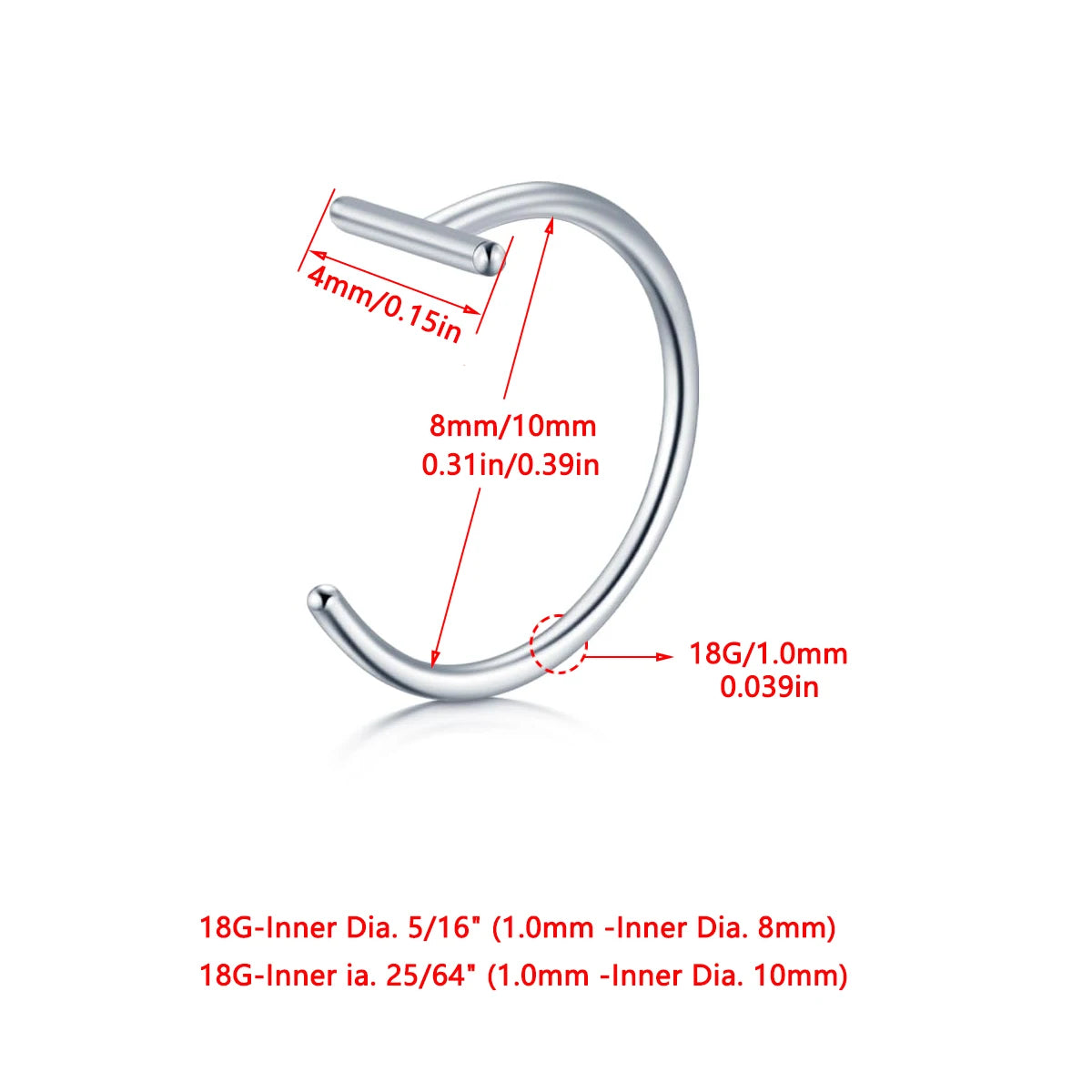 18G Clip-On Fake Lip Ring Stainless Steel Hypoallergenic Punk Non Piercing Lip Hoop 18K Gold Plated Cartilage Conch Cuff Earring