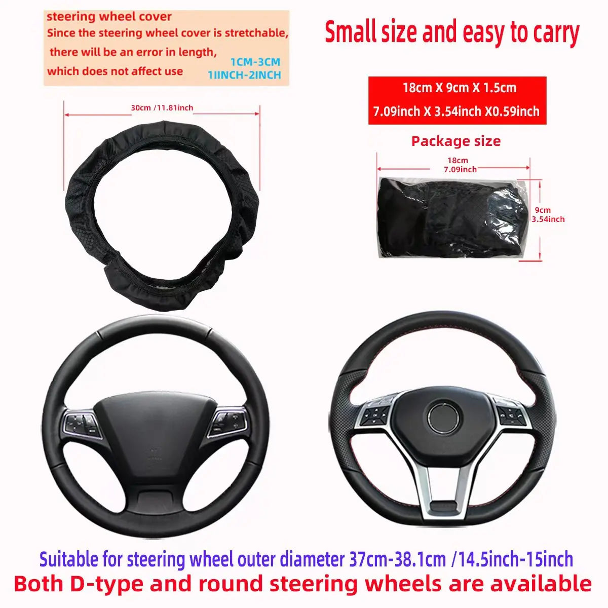 Artificial Leather Three-dimensional Embossed-car without Inner Ring Steering Wheel Cover Auto Parts for 14.5-15 Inches