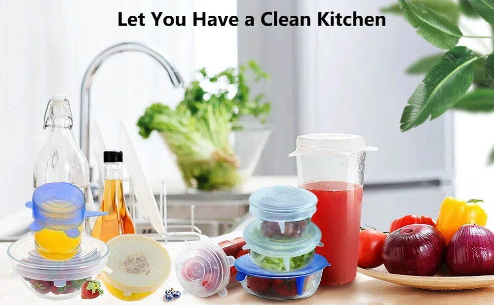 For Kitchen Accessories Plastic Adaptive Kitchen Storage Organization Container Adjustable Elastic Silicone Caps Refrigerator