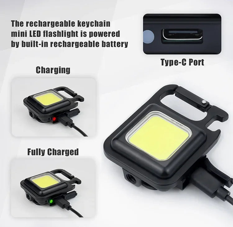 Super Bright 1500LM Work Light COB 500mah LED Flashlight Pocket Keychain USB Rechargeable Waterproof For Outdoor Camping