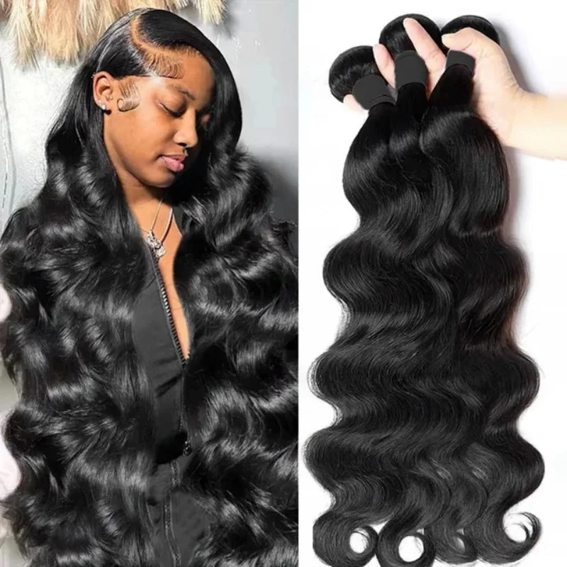 42 Inch Body Wave Human Hair Bundles Natural Black Brazilian Virgin Hair Weave 12A Unprocessed Real Human Hair Extensions Full T