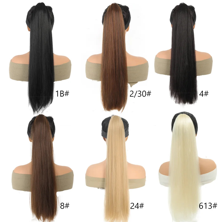 Synthetic 18inch/20inch/22inch/24inch/26inch/28inch/32inch Long Straight Wig Ponytail, Headband Ponytail, Elastic Rope Ponytail
