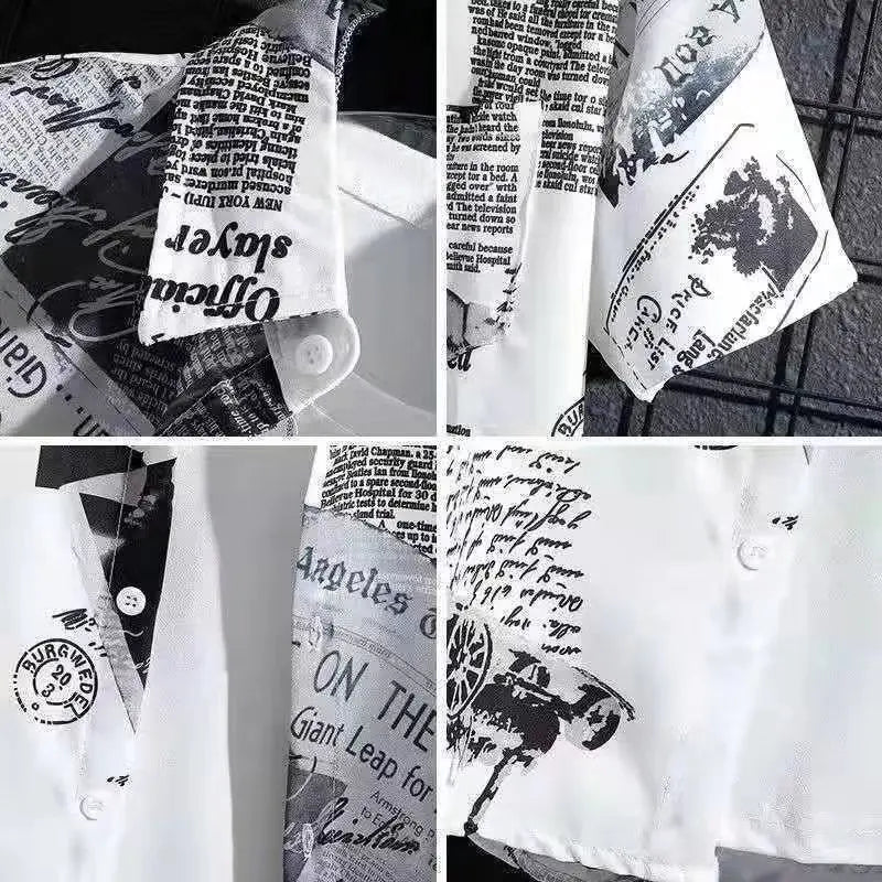 Short sleeved shirt men's thin graffiti print Hong Kong fashion clothing beach floral loose half sleeved shirt
