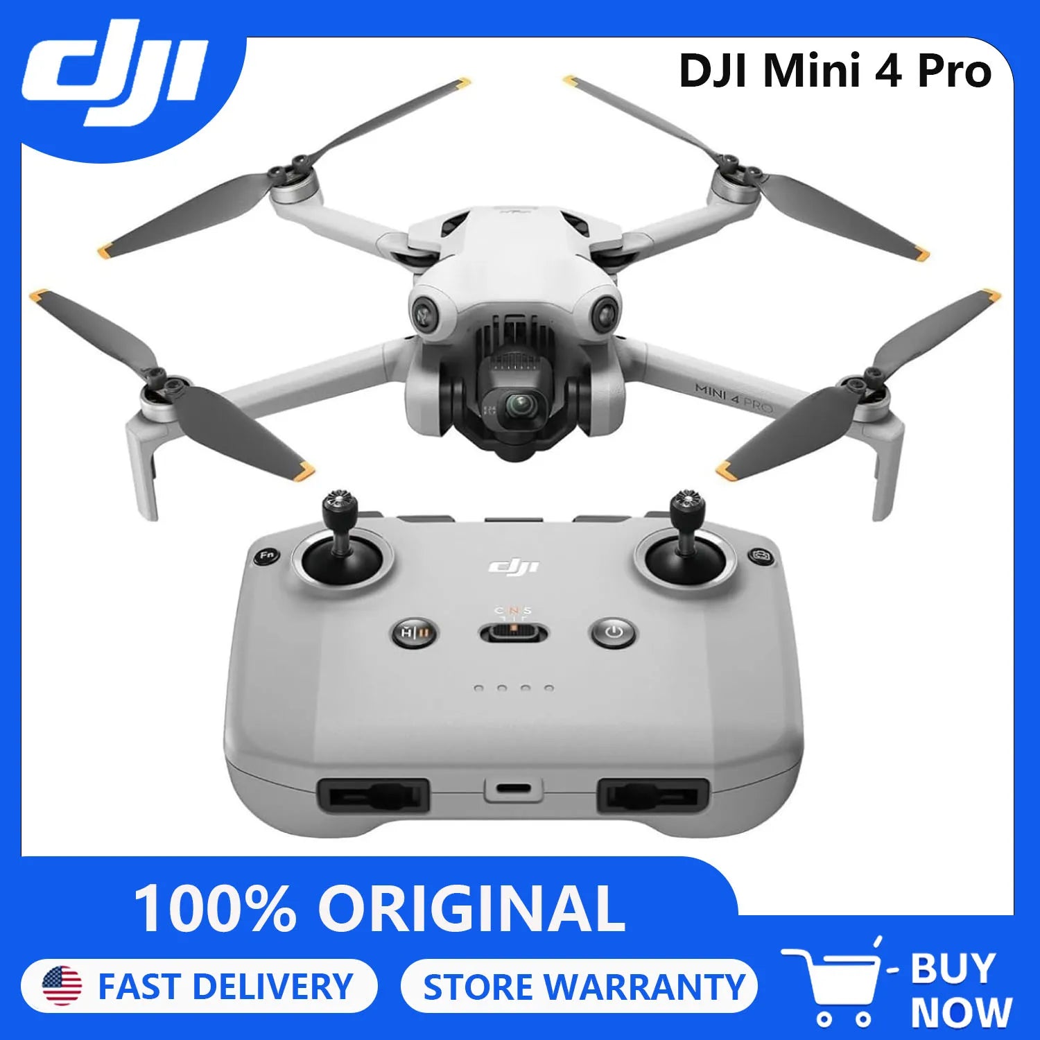 DJI Drones Mini 4 Pro (DJI RC-N2), Drones with Camera for Adults 4K, Under 0.549 Lbs/249 g, 34 Mins Flight Time, 20km Max Video Transmission Distance, Omnidirectional Vision Sensing, Mini Drone for Beginners