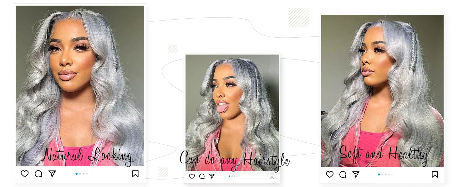 Silver Grey Brazilian Human Hair Wig 13X6 HD Transparent Lace Front Pre Plucked 28 32 Inch 200% Density Body Wave Wigs For Women