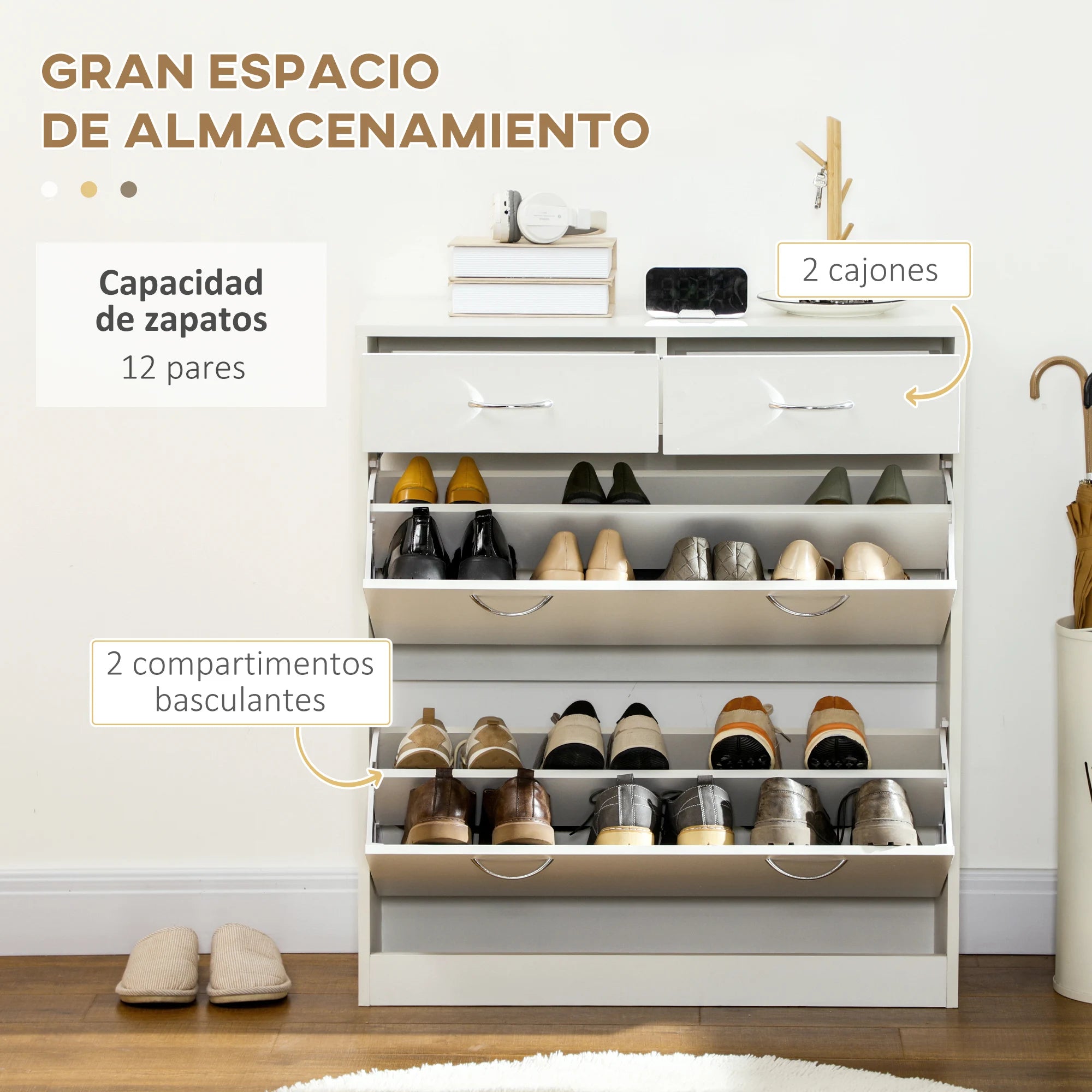 Homcom Shoe Cabinet with 2 Folding Drawers 80X30X91.5 cm White