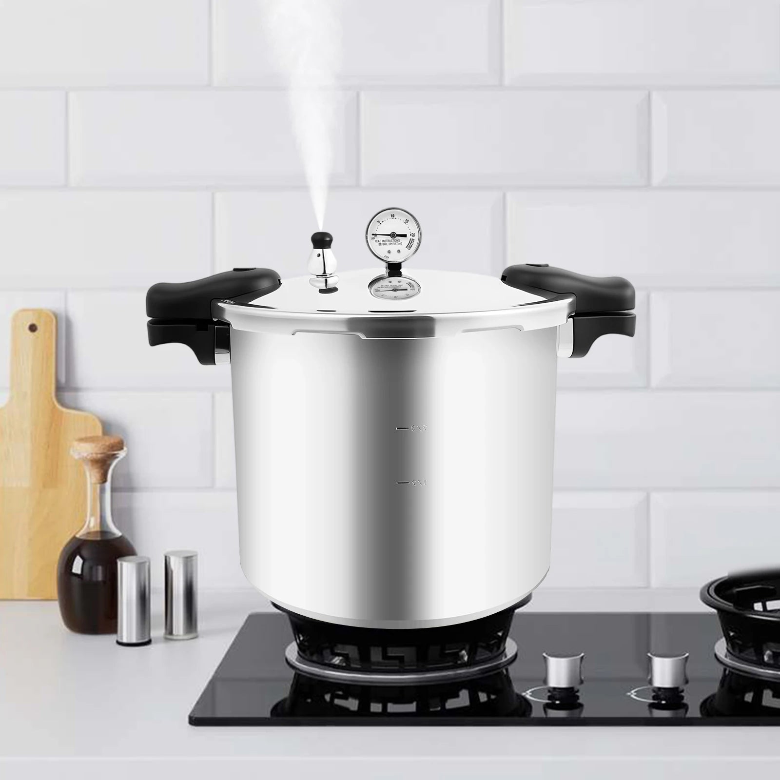 22L Thickened Explosion-Proof Pressure Cooker with Pressure Gauge and Safety Valve for Gas Stoves, Electric Ceramic Stoves