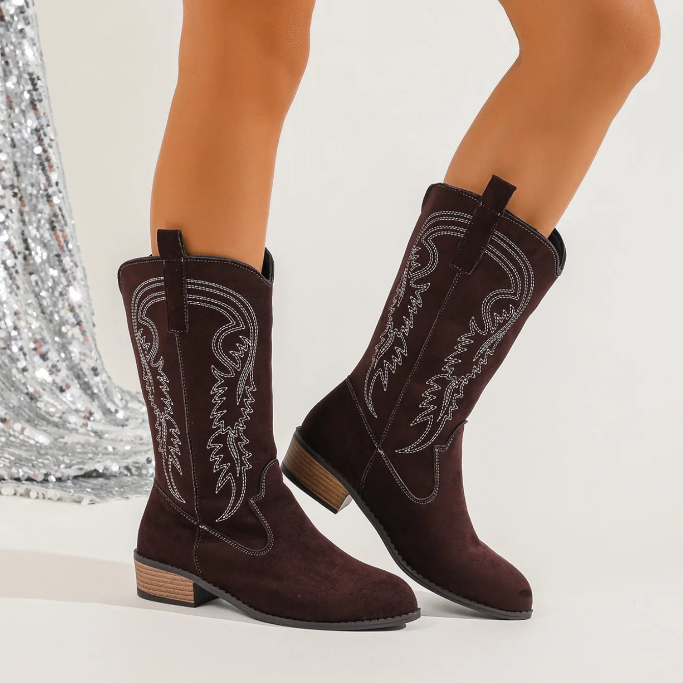 Women Mid-calf Boots Comfortable Outdoor Designer Shoes Pointed Western Cowboy Boots Women Retro Fashion Plus Size Women Shoes