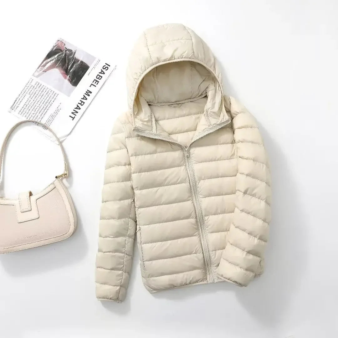 Women Puffer Jacket 2024 New Spring Autumn Female Ultra Light Weight Packable Hooded Down Coats Winter Inner Dock Down Coat