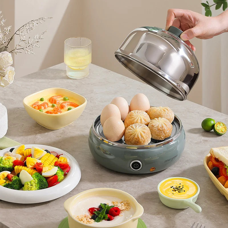 9 Eggs Full 304 Stainless Steel Electric Egg Cooker Steamer With Big Capacity For Soft Medium Hard Boiled Poached Custard Bread