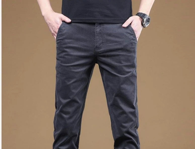 2026 Summer Thin Cotton Men's Casual Pants Trendy Versatile Elastic Light Business Trousers Work Formal Slim Straight Pants