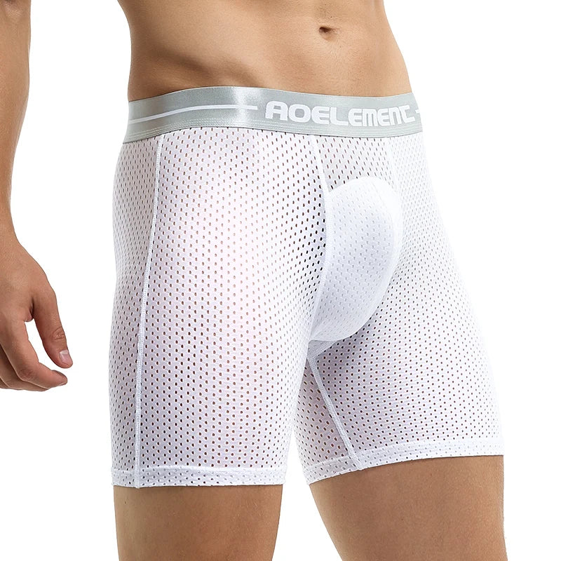 Men's Extra Long Sports Underwear Boxer Running Anti-Wear Legs Large Size Ice Silk Loose 100kg Fat Guy Four Corners