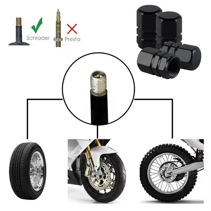 4pcs Aluminum Alloy Car Wheel Tire Valve Caps Tyre Rim Stem Covers Airdust Waterproof For Automobiles Motorcycles Trucks Bikes