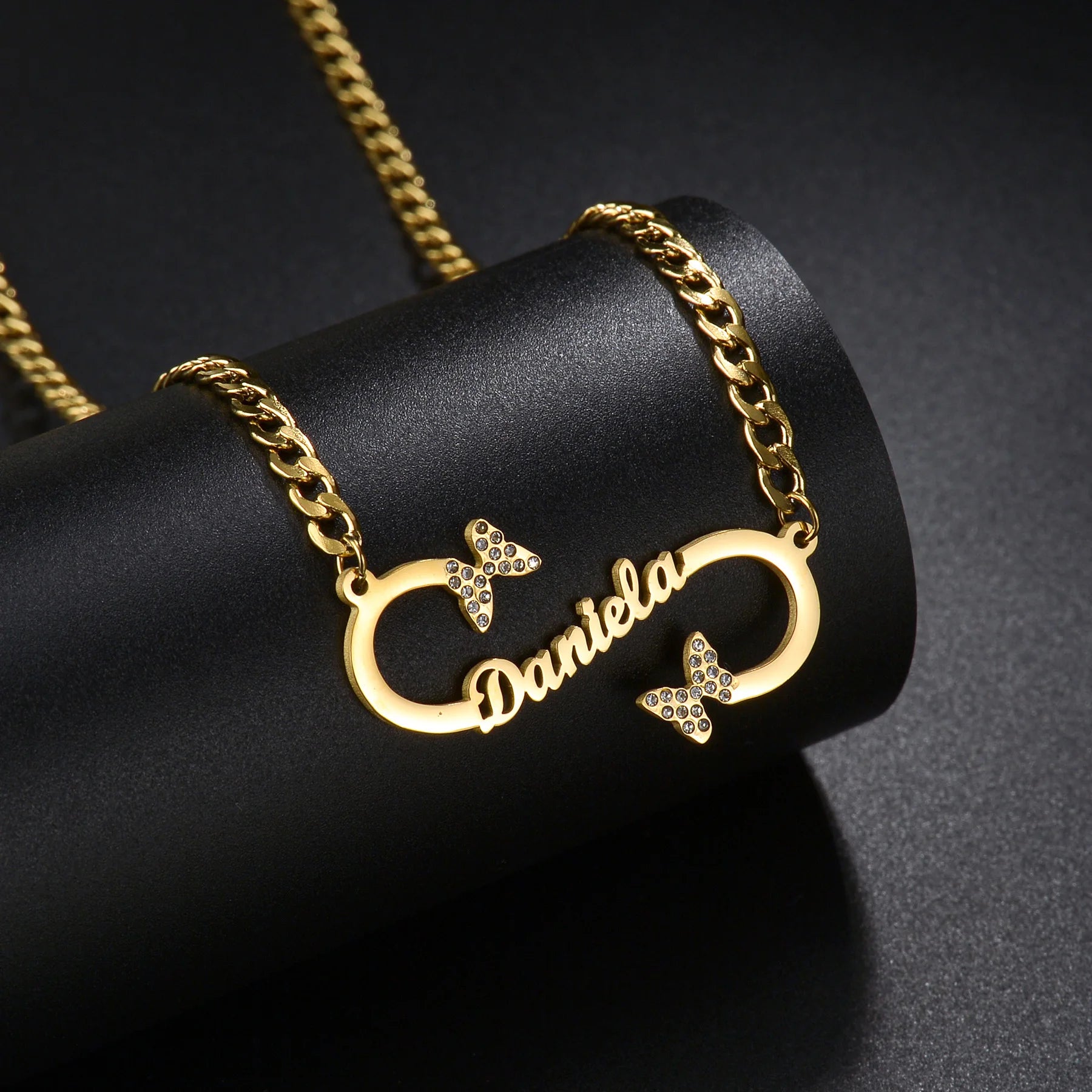 Atoztide Custom Name Necklaces Personalized Stainless Steel 4mm NK Cuban Thick Chain Pendant Letter for Women Jewelry Gift 