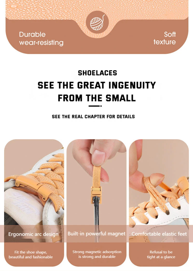 Magnetic Lock Shoelaces without ties Colorful Elastic Laces Sneakers No Tie Shoe laces Kids Adult Flat Shoelace Rubber Bands