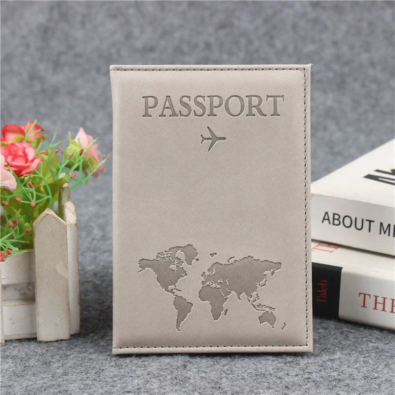 PU Leather Passport Cover For Men & Women World Map Travel Passport Case Organizer - Protective Card Holder ID Document Covers