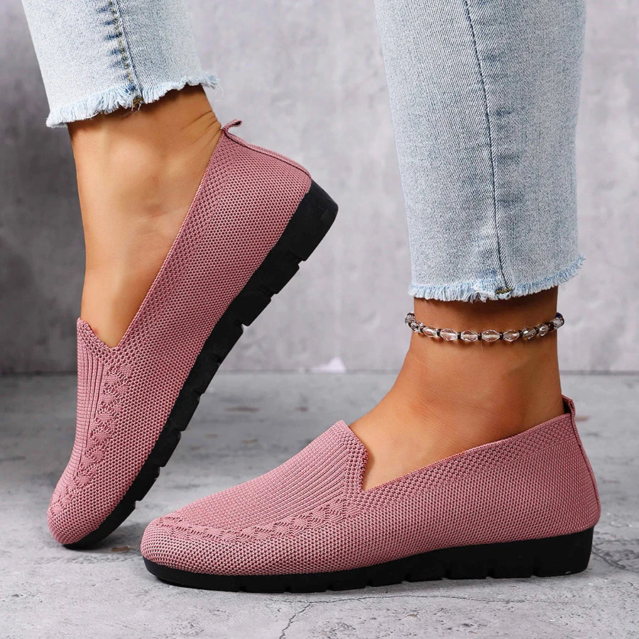 Women's Solid Color Knit Loafers Lightweight Anti Slip Flat Shoes for Casual Wear
