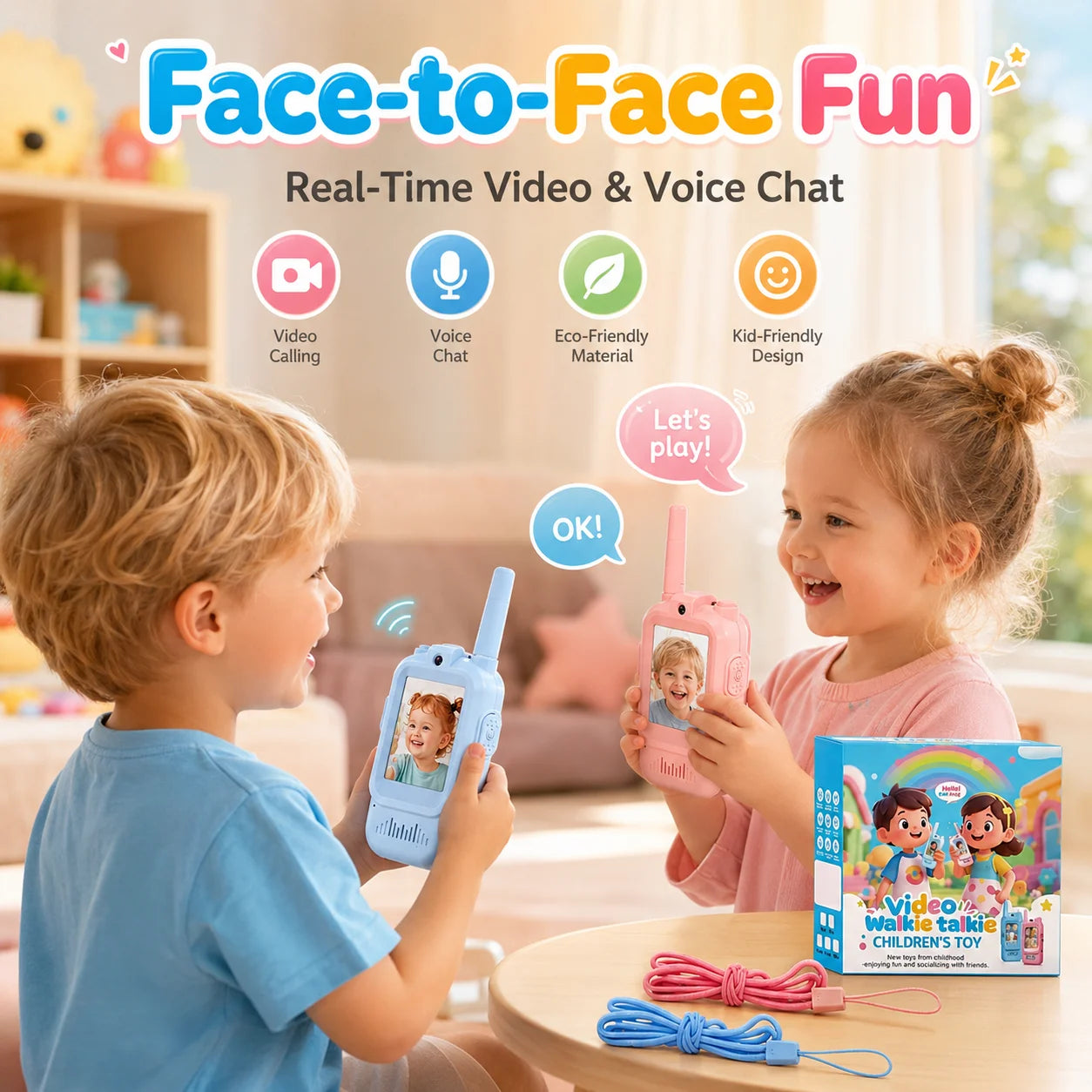 2PCS Kids Video Walkie Talkies USB Charging Indoor and Outdoor High Definition Intercom Children's Toys Birthday Gifts Ages 3-12