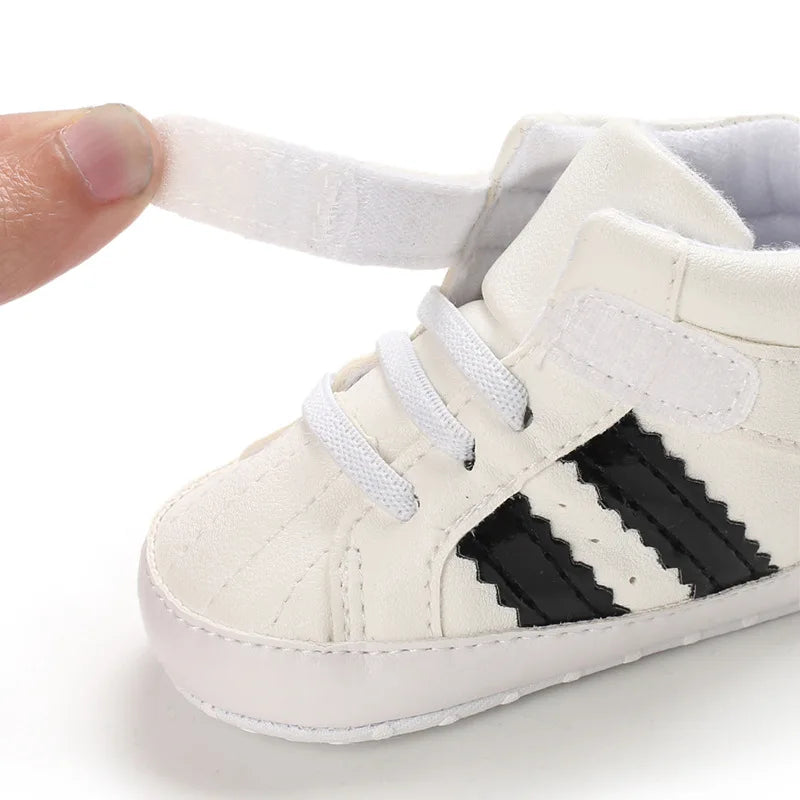 Meckior Toddler Baby Boys Girls High Tops Sneakers Soft Anti-Slip Sole Streaks Infant Newborn First Walking Crib Shoes 0-18M