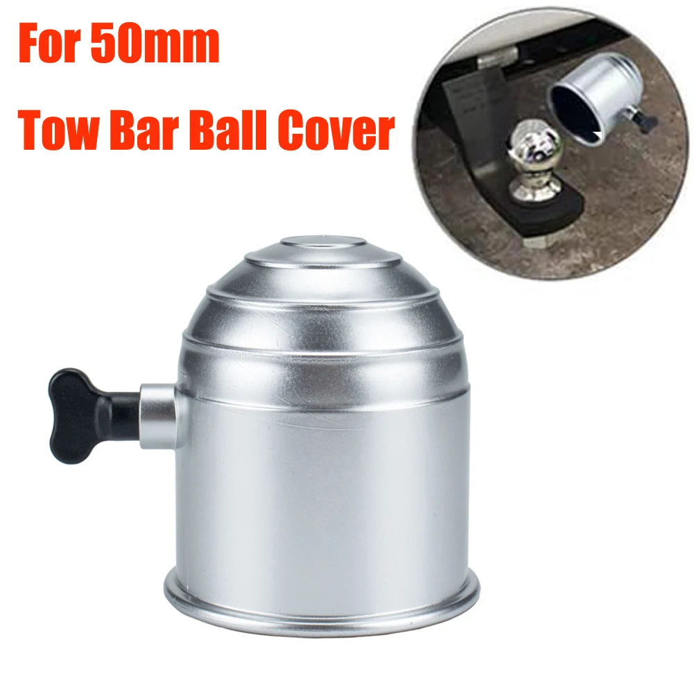 50mm Car Tow Bar Ball Cover Lockable Key Towing Hitch Trailer Protector Cap Black Silver Plastic Truck Car Prevent Loose Fall