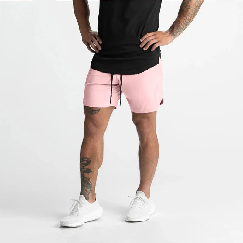 2024 Men's Single-Layer Woven Quick-Drying Solid-Color Shorts for Running, Fitness, and Casual Wear (American Fifth Pant Style)