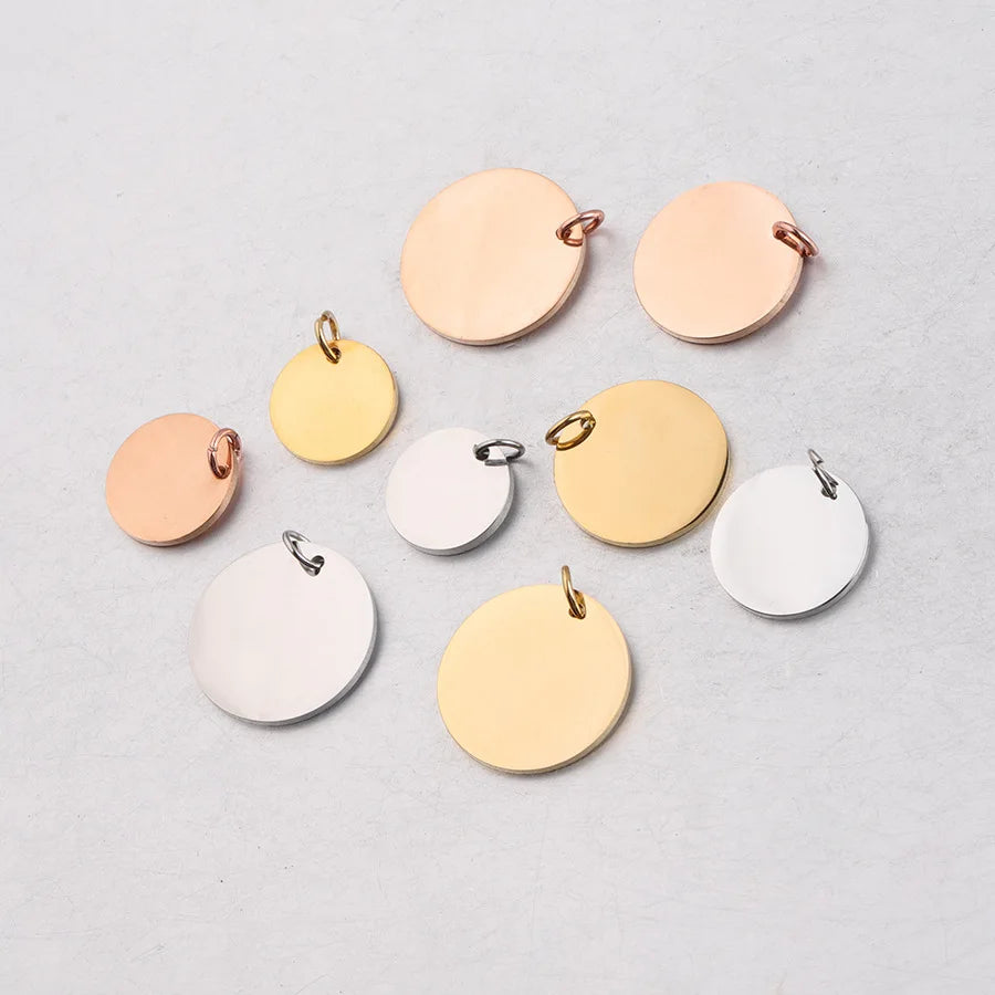 Custom Engraved Name Date Round Coin Stainless Steel Personalized ID Tag  Accessory Jewelry Pendant Fit for Bracelet Necklace