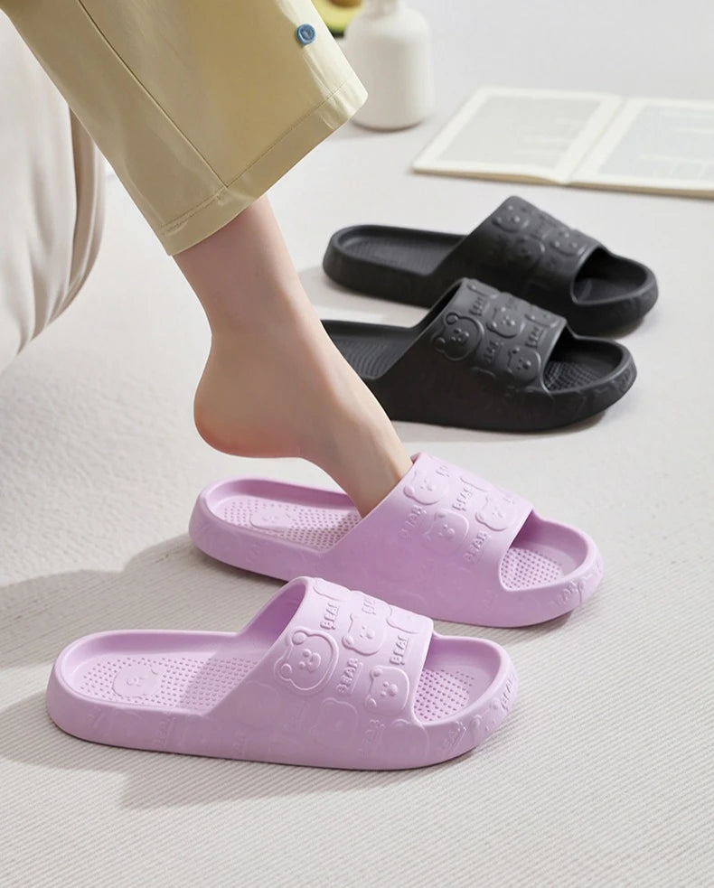Couple Printting Cute Bear Women Slippers Summer Indoor Soft Cartoon Sandals Bathroom Anti-slip Outdoor Comfy Men Leisure Shoes