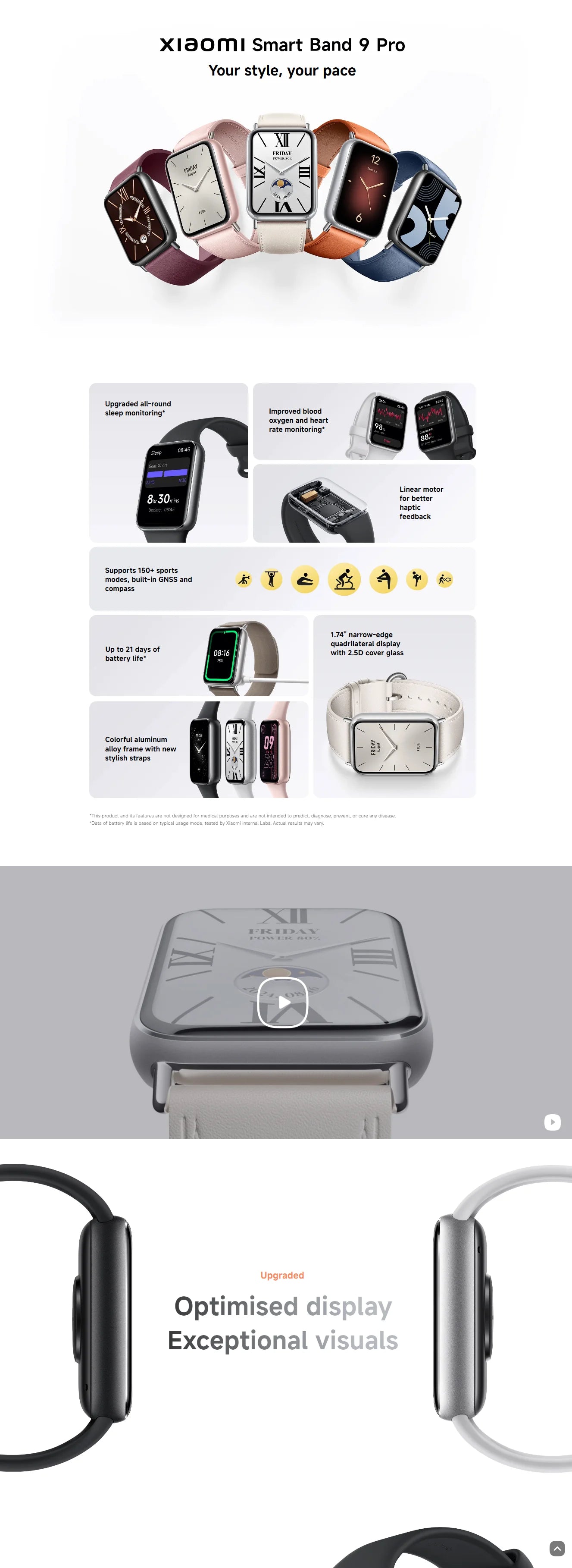 Global version xiaomi band 9 pro 21-day long battery life Improved blood oxygen and heart rate monitoring