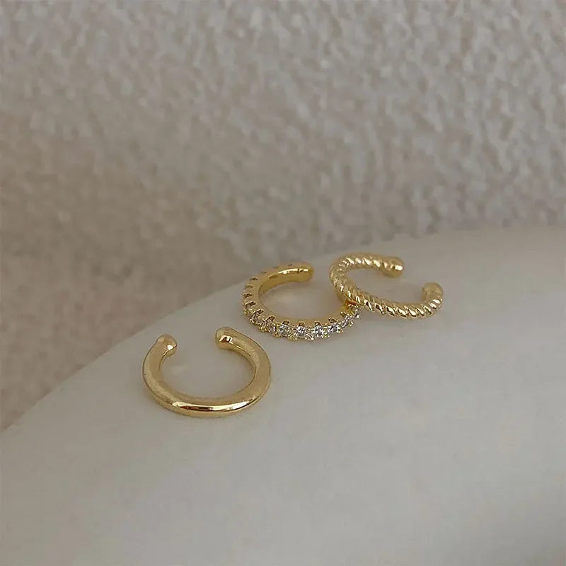 3Pcs/Set Clips Earring for Women Unisex Minimalist Fashion Cartilage Hoop Earrings Sets Ear Cuff Piercing Clip on Earring
