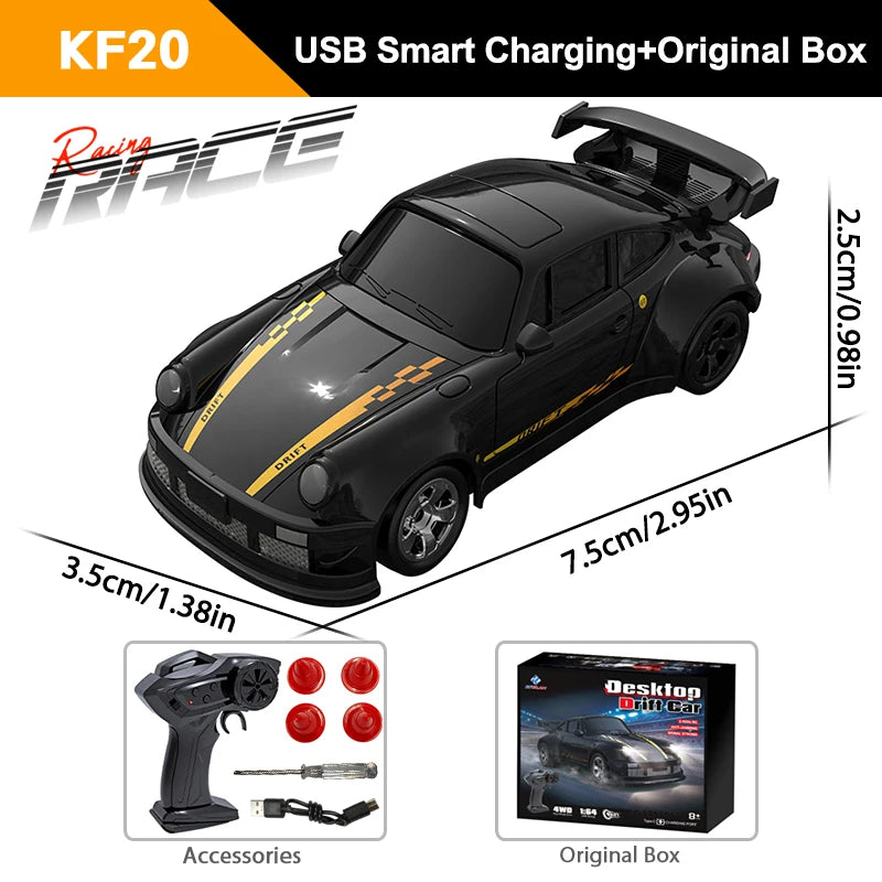 KF20 1/64 High Speed Drift RC Car 2.4G 4WD Remote Control Desktop Mini GTR Racing Model Cars for Boys Kids Toy Gift