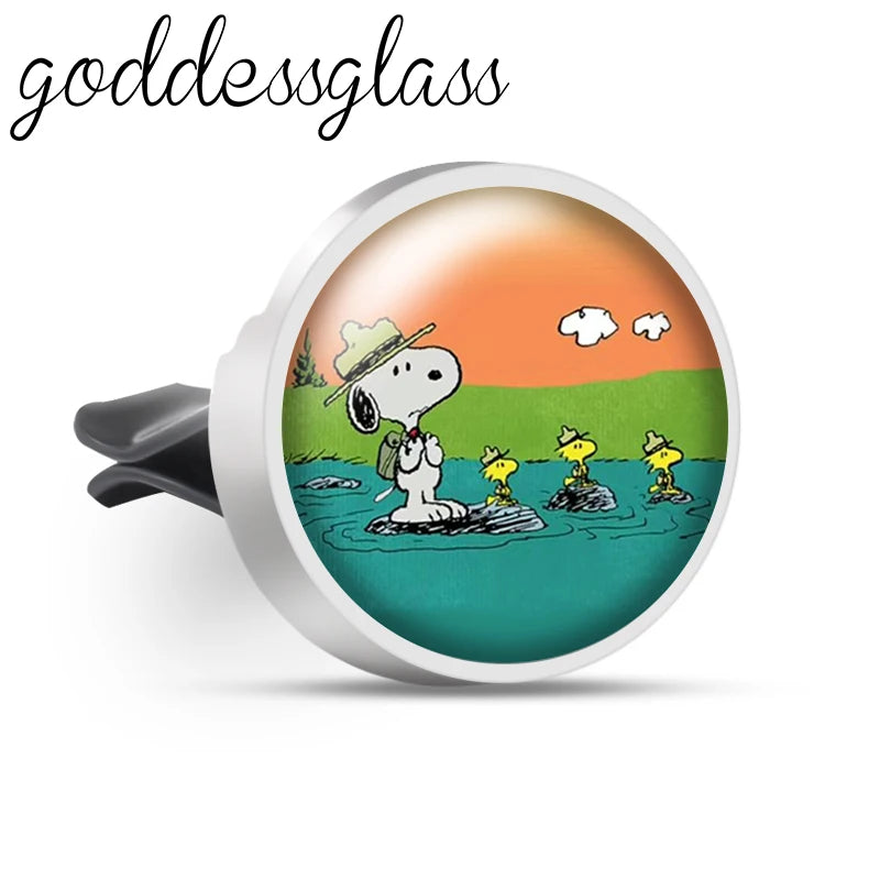 Snoopy on the Road 66 Walking Anime Photo Aromatherapy Car Decoration Clip Perfume Locket Fittings Oil Scent Gift keychain