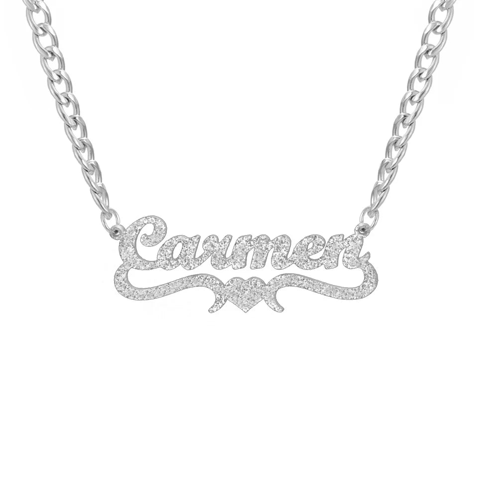 My Shape Custom Name Sparkling Necklaces Stainless Steel Customized Bling Frosted Pendants Personalized Name Chain Jewelry Gifts