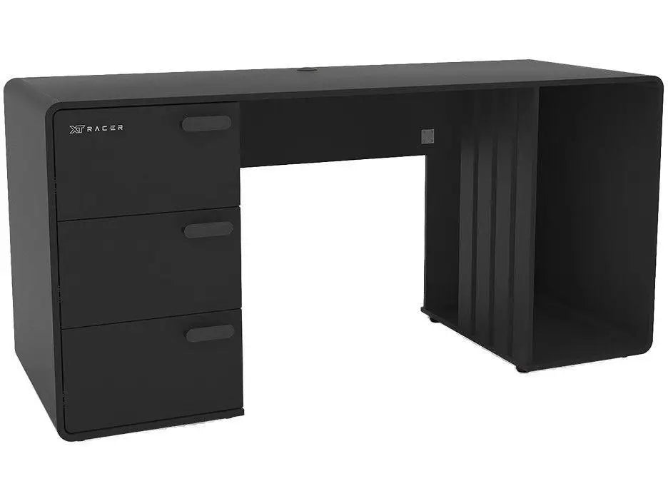 XT Racer Home Gaming Desk in Black and Silver with 3 Drawers and 1 Compartment