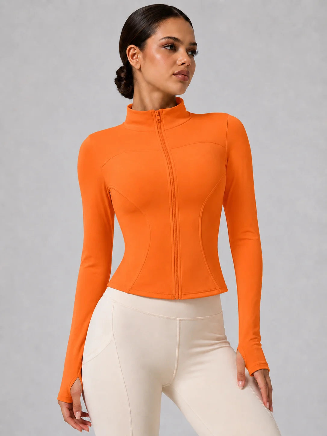 Women's Full-Zip Yoga Jacket, Slim Fit Long Sleeve Athletic Top with Thumb Holes, Lightweight Stretchy Workout Jacket for Runnin