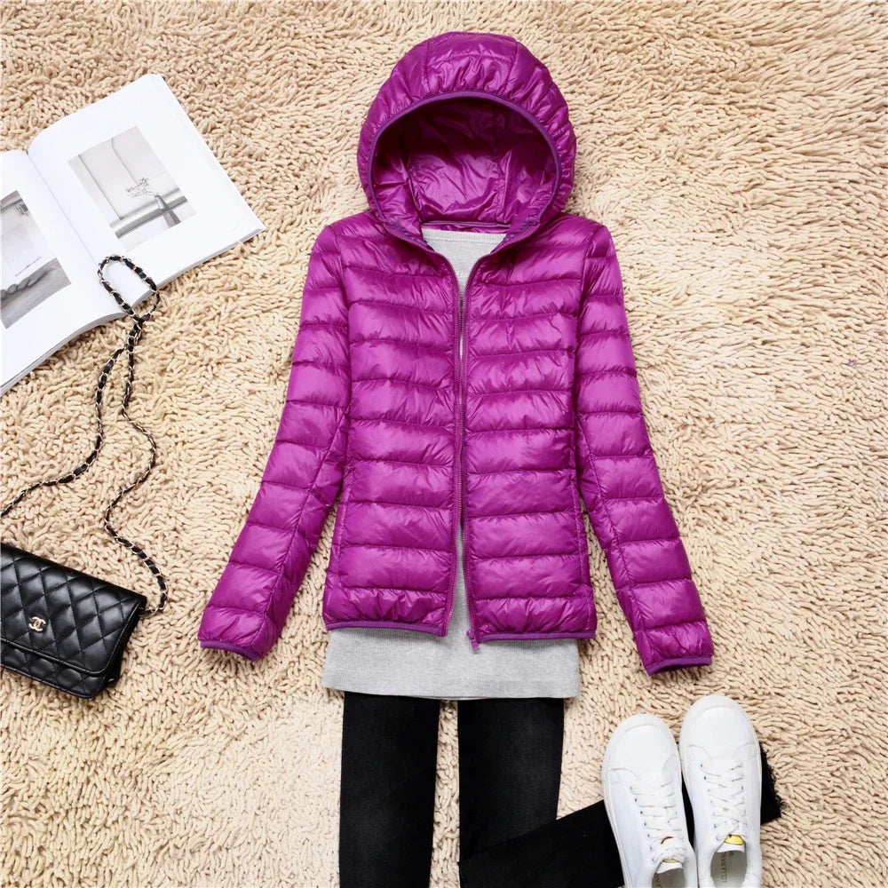 Women Puffer Jacket 2024 New Spring Autumn Female Ultra Light Weight Packable Hooded Down Coats Winter Inner Dock Down Coat