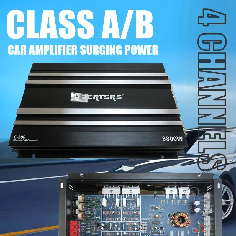 Class AB Car Audio Upgrade Power Amplifier 4 Channel 12V 8800W Power Stereo Amplifie Audio Speaker Subwoofer Treble Mid-bass