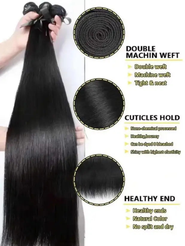 40 42 Inch Long Straight Human Hair Bundles Natural Brazilian Virgin Hair 1/3/4 Bundles Hair Extensions Double Weft Wet And Wavy