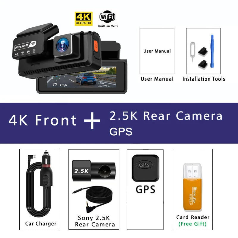 ADAS Dash Cam 4K+2.5K GPS WIFI 24H Night Vision Mini Optional Rear Lens Dashcam Car DVR Video Recorder Camera For Car Black Box