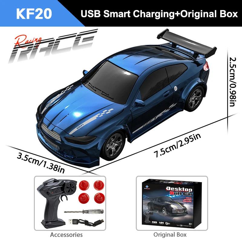 KF20 1/64 High Speed Drift RC Car 2.4G 4WD Remote Control Desktop Mini GTR Racing Model Cars for Boys Kids Toy Gift
