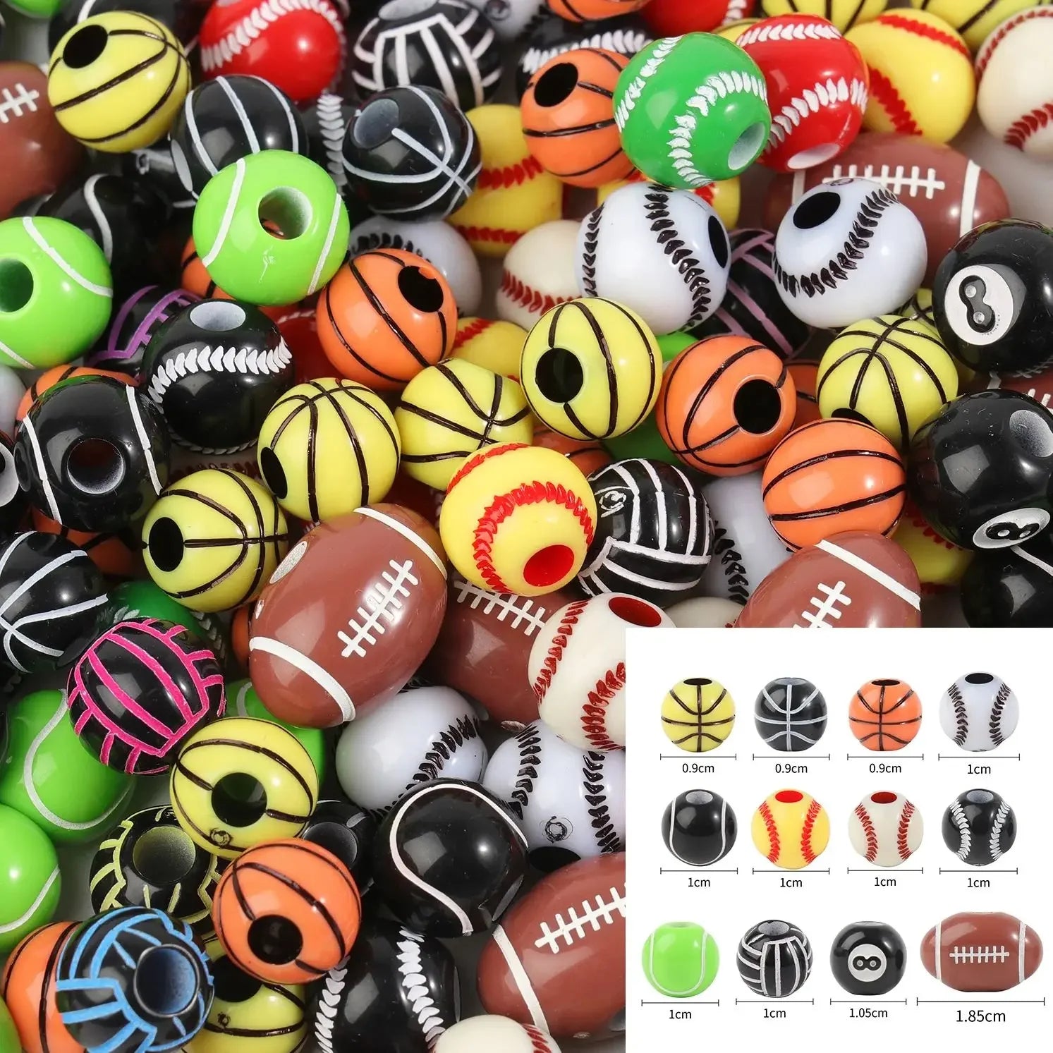 20/50Pcs Sport Basketball Baseball Tennis Beads Spacer Acrylic Beads For Making Bracelet Necklace DIY Craft Jewelry Supplies