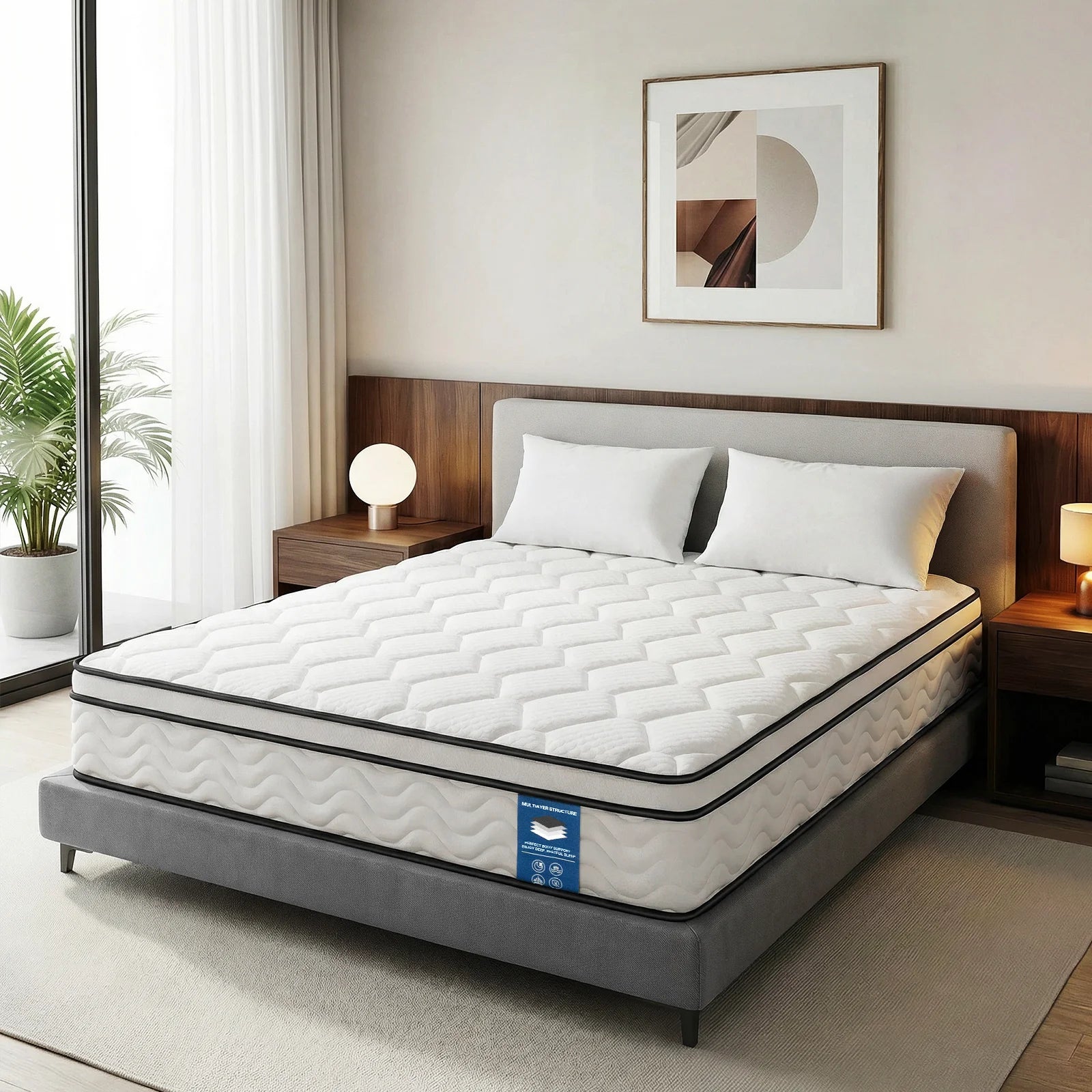 CD02 90/140/160/180x200cm Spring Mattress Pocket spring core mattress 25cm H3 - 7 zones with diatom foam & orthopedic support