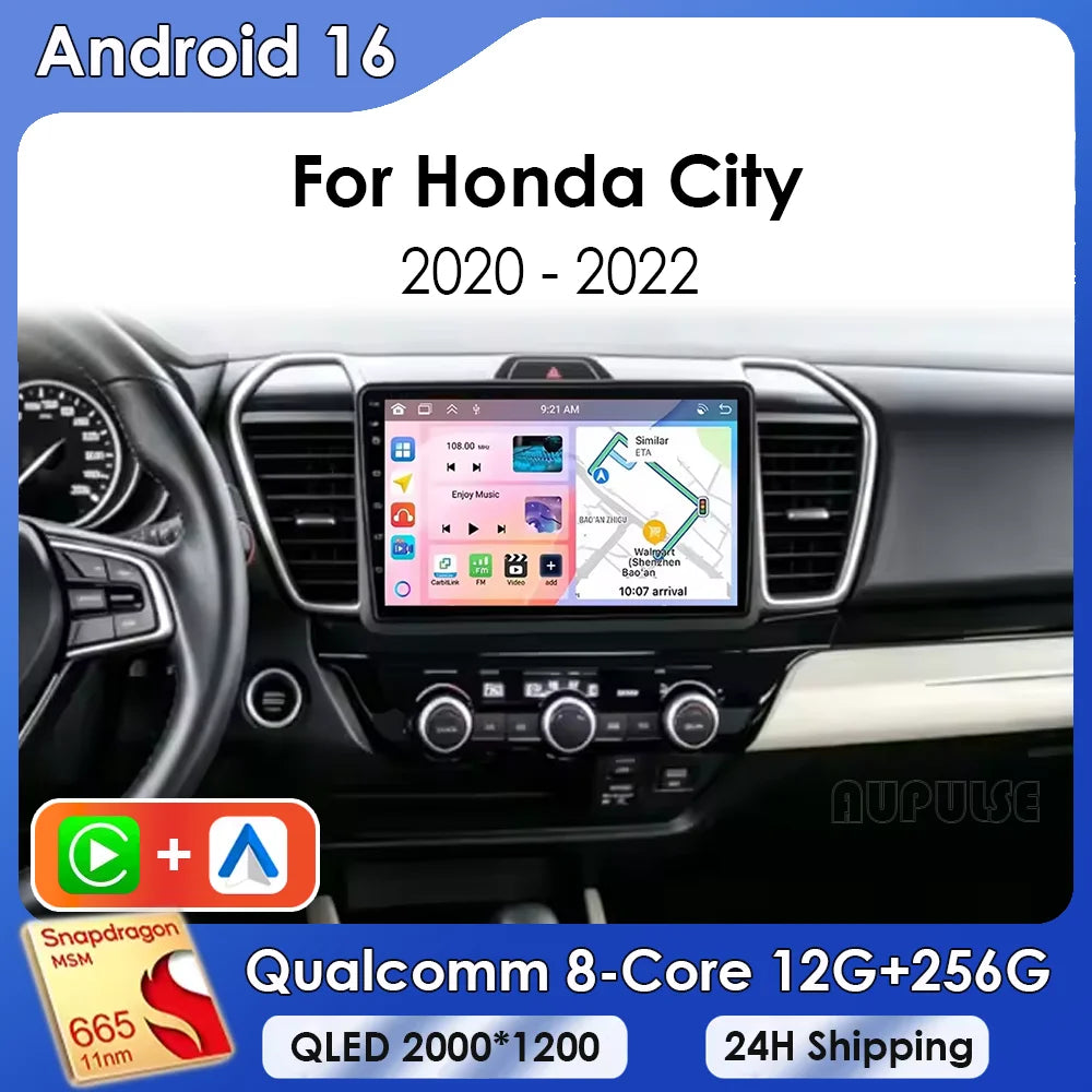 9" Android 16 for Honda City 2020‑2022 Car Stereo QLED HD Head Unit Touch Screen Wireless CarPlay GPS Navi BT WiFi DSP Player