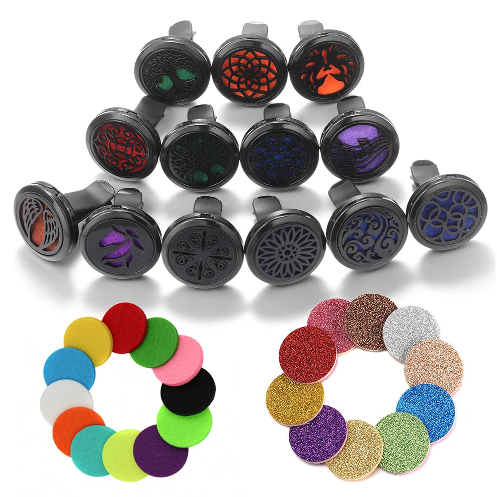 New Car Air Freshener Diffuser Clip Black Hollow Pattern Aromatherapy Lockets Essential Oil Perfume Pendant Car Ornaments Gift