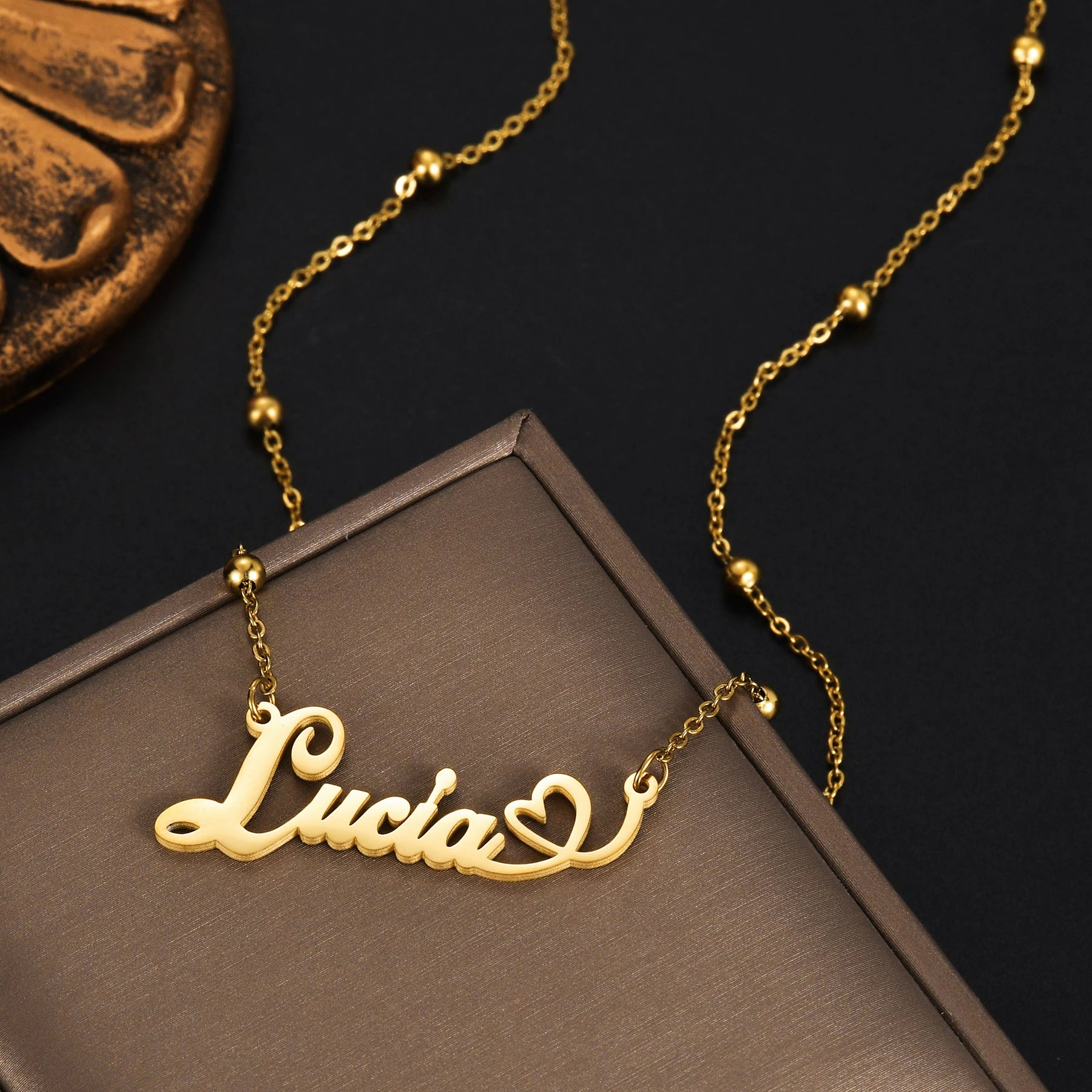 Atoztide Personalized Custom Name Necklaces for Women Stainless Steel Wave Chain Collares Pendant Mother Kids Jewelry Gift