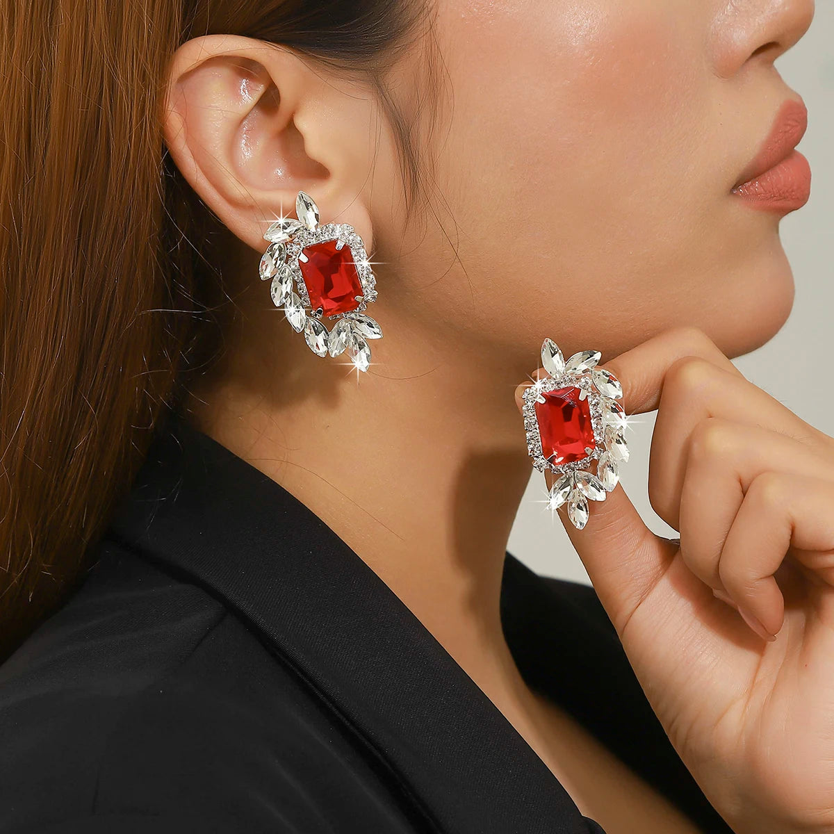 Women Fashion Shiny Rhinestone Big Drop Dangle Earrings Maxi Evening Dress Statement Earrings Accessories Wedding Bride Jewelry